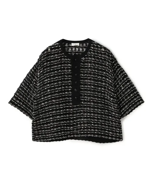 ブラウス シャツ メッシュツイード ハーフスリーブプルオーバー レディース