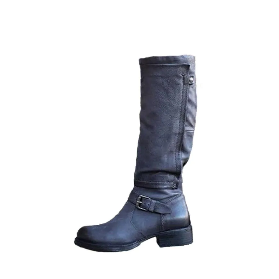 【並行輸入品】BADHUB Women Wide Calf Knee High Boots Low Stacked Heel Riding C