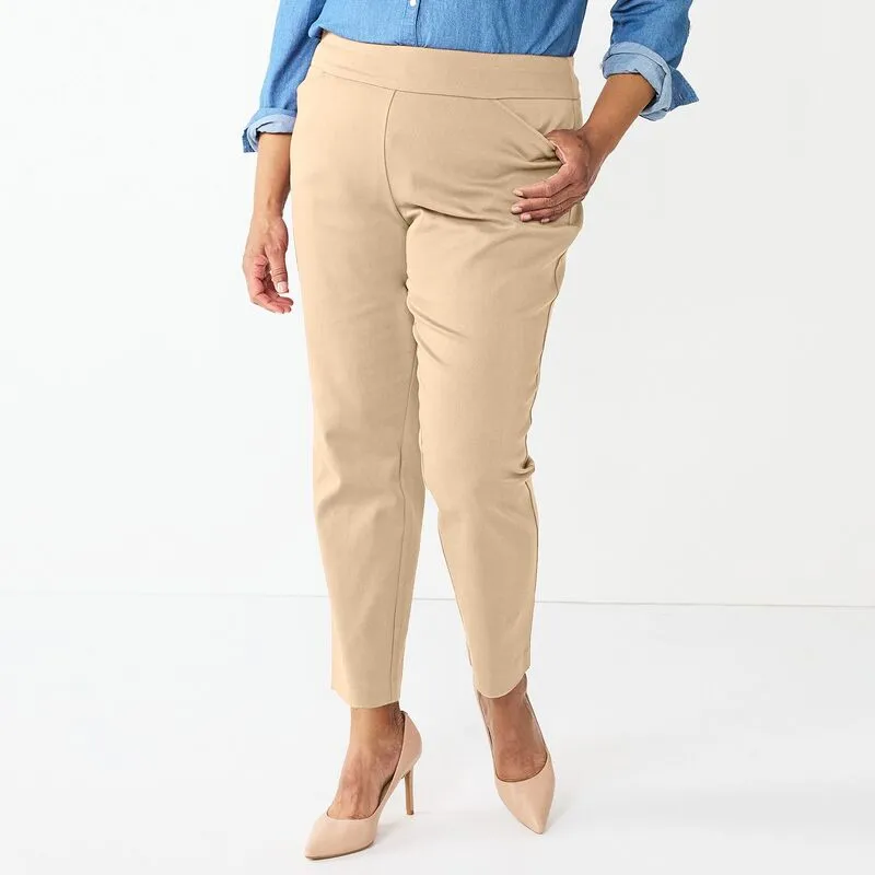 クロフト＆バロー レディース ボトムス カジュアルパンツ プラスサイズ Plusize Croft \u0026 Barrow Effortlesstretch Pull-On Straight-Leg Pants Cobblestone