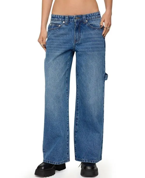 アディクテッド レディース ボトムス デニムパンツ ローライズ プチ ジーンズ Edikted Petite Carpenter Low Rise Medium Rinse Wash Jeans Blue ブルー
