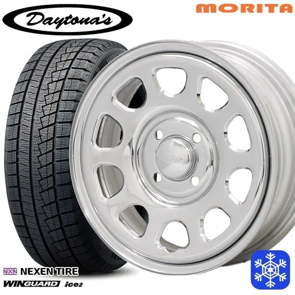 165/55R14インチ NEXEN ネクセン WINGUARD ice2 5.0J 4H100 スタッドレスタイヤホイール4本セット MRT DAYTONA'S G2 デイトナズ クローム