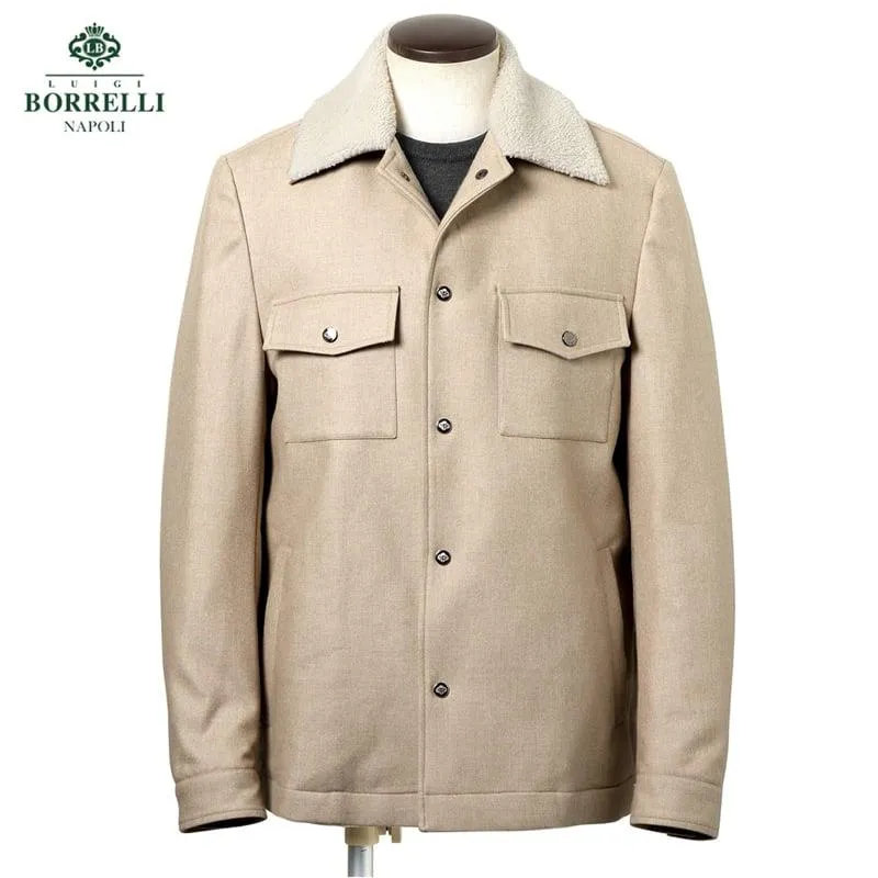 【SALE】ルイジボレッリ LUIGI BORRELLI ／ 25-26AW ウールコットンカシミヤ中綿ボアカラーブルゾン「OT9006」（ベージュ）