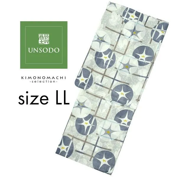 （Prices down）浴衣 レディース UNSODO　LLサイズ　ブランド浴衣単品 「薄灰地に格子朝顔（9U-2）」