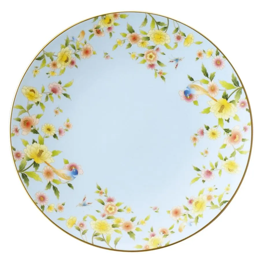 皿 プレート 大皿 ディナー皿 クーププレート 28cm ナルミ ラマージュ ブルー 中華 花 鳥 蝶 おしゃれ 上品 52468-5636