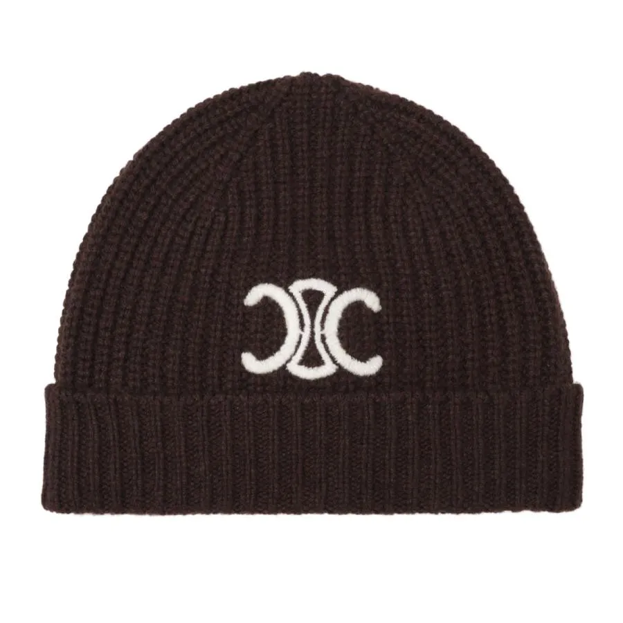 セリーヌ CELINE ニットキャップ TRIOMPHE BEANIE ビーニー ブラウン レディース aa08p-384d-19br