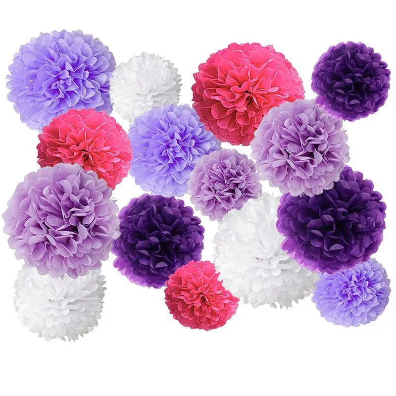 15個 ペーパーフラワー 3サイズ20cm/25cm/30cm ポンポン お花紙 5色組み合わせ 飾り付け パーティー飾り お祭り イベント