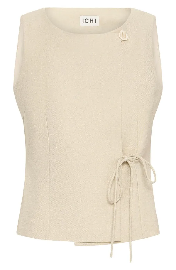 イチ レディース アウター ベスト ノースリーブ ICHIhgivana Sleeveless Wrap Top Eucalyptus Melange