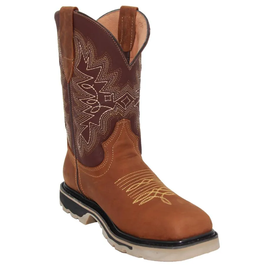 【並行輸入品】Generic Men’s Leather Square Toe Steel Toe Western Work Boot 7.5