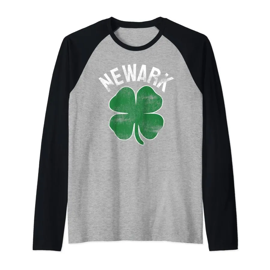 St Patrick's Day Shamrock Newark New Jersey Irish Paddy's Raglan Baseball Tee