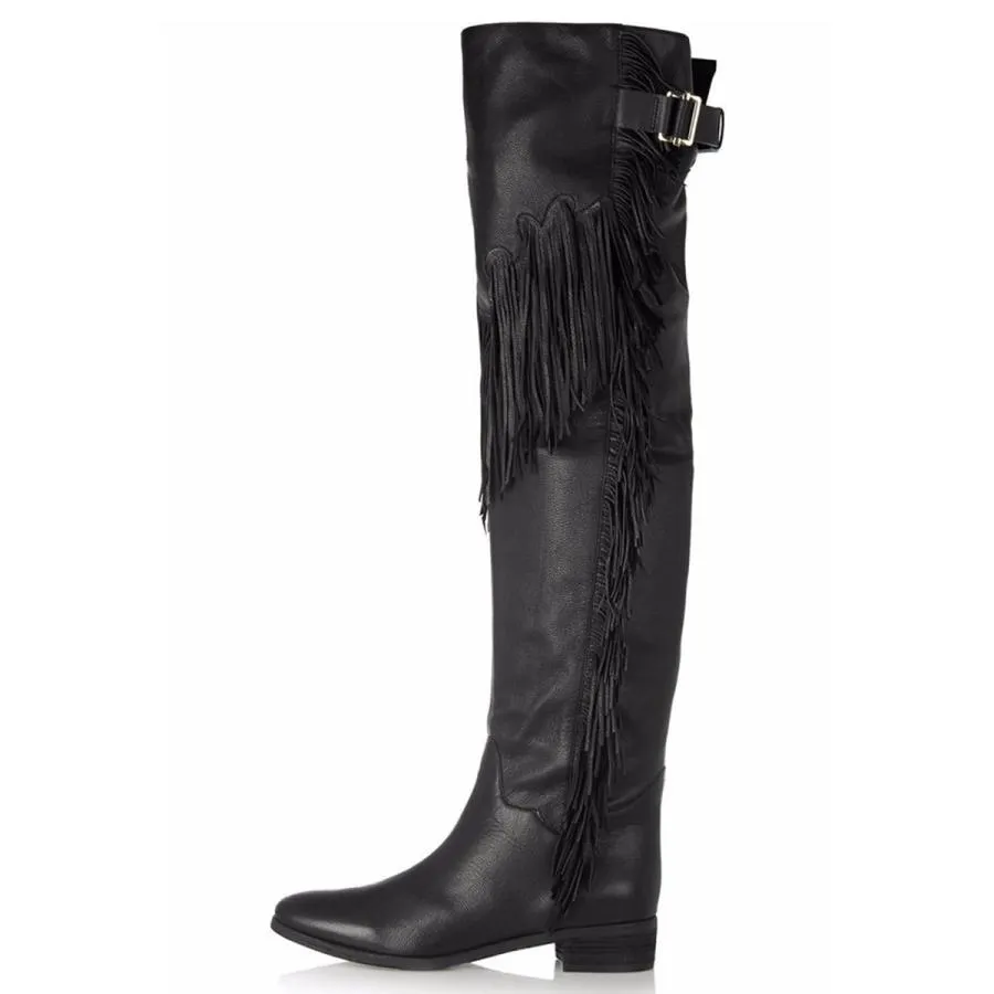 【並行輸入品】Vujkliy Women's Round Toe Flat Heel Over The Knee Boots,Fall Win