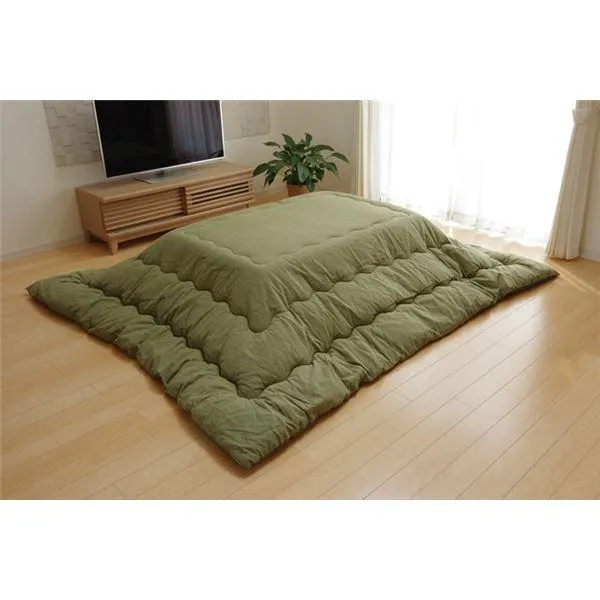 こたつ布団 正方形 掛け単品 つむぎ調 『先染めつむぎIT』 グリーン 約205×205cm(厚掛けタイプ) 代引不可
