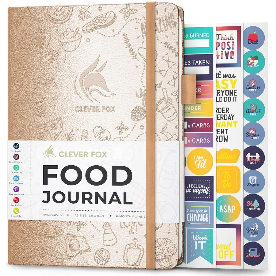 Clever Fox Food Journal - デイリーフードダイアリー、カロリーと栄養素の追跡のための食事プランナー、体重トラッカーノート、A5(パール)