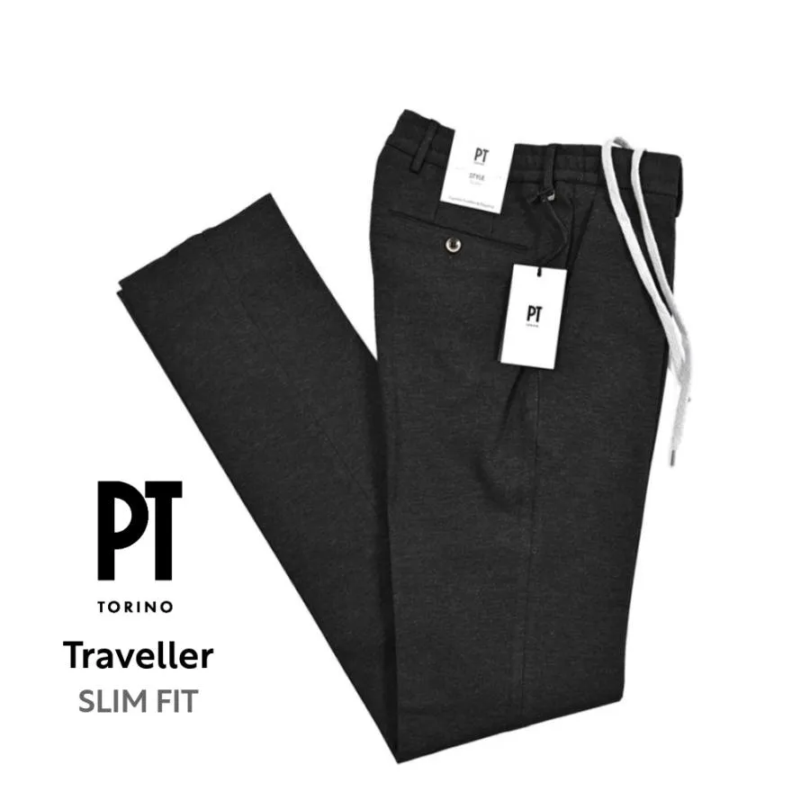 PT TORINO ピーティートリノ / Traveller SLIM FIT ポンチジャージー ドローコード付きイージースラックス チャコールグレー / 25-26AW新作 / セール対象