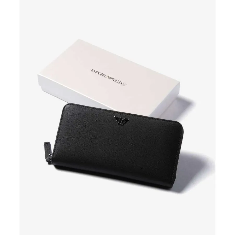 エンポリオアルマーニ EMPORIO ARMANI ROUNDLONG WALLET ラウンドロングウォレット Y4R169 Y138E 長財布 ロゴ メンズ 財布 ブラック 爆買