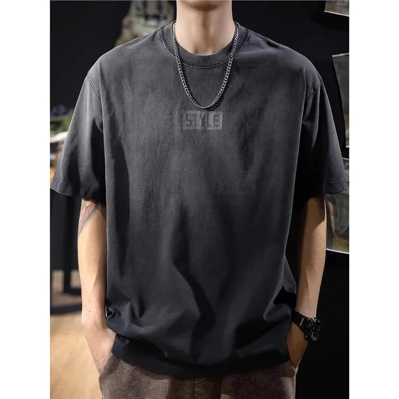 メンズ 短袖 Tシャツ 厚手コットン ウォッシュド加工 レトロ 夏 カジュアル トップス 通勤 普段使い 吸湿速乾 軽量