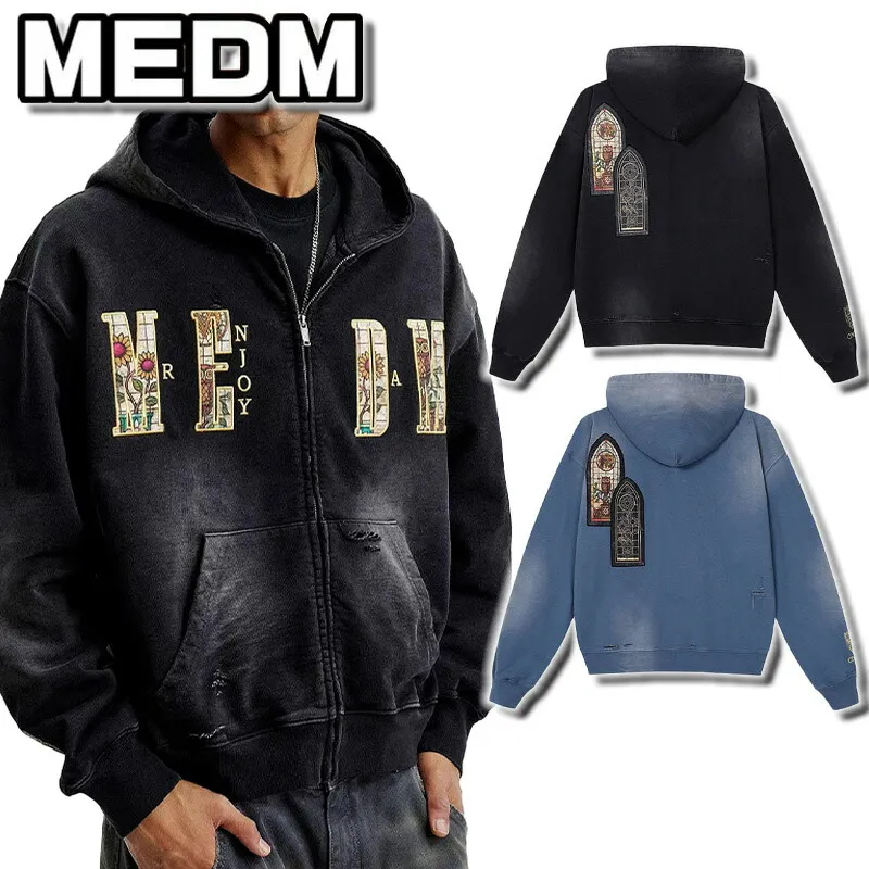 MEDM パーカー ミスターエンジョイダマネー イースタン サバーブス メモリー ジップアップ ウォッシュ ロゴ カジュアル スウェット トレーナー ロゴ カジュアル フード付き メンズ レディース ユニセックス[衣類] ユ00572