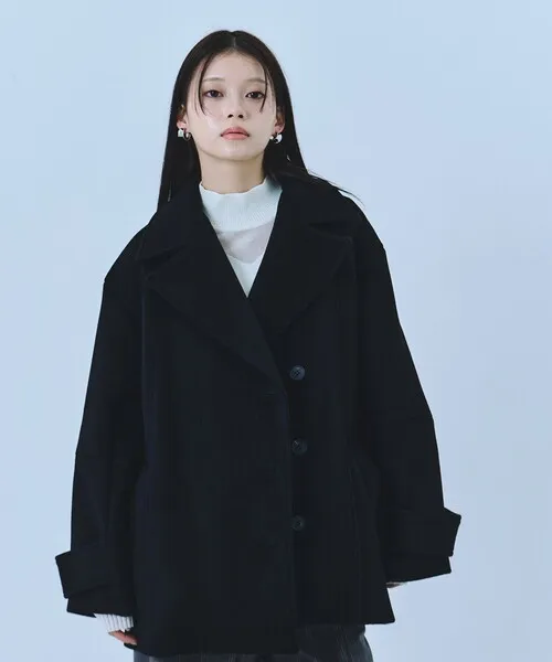 ピーコート pコート 「再入荷なし！」SUPER140ラペルショートコート｜ウール/保温/冬服 レディース
