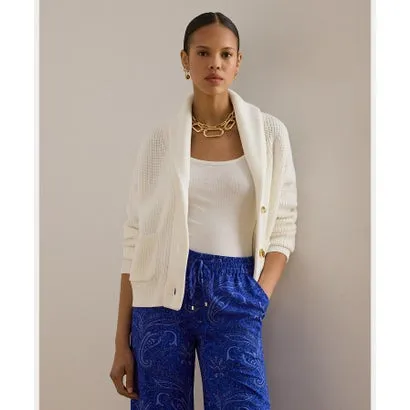 ローレン ラルフ ローレン LAUREN RALPH LAUREN リブニット ショールカラー トグル カーディガン （100ホワイト）