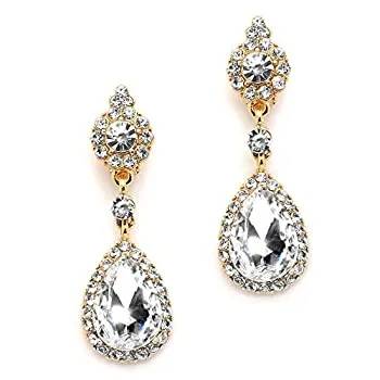 【中古】【輸入品・未使用】Mariell ゴールドクリップオンイヤリング オーストリアクリスタルティアドロップダングル - プロム\u0026ブライダルシャンデリア クリップオン