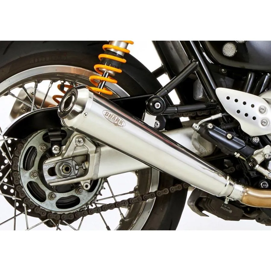 SHARK シャーク レトロ (Retro) スリップオンマフラー 素材：高光沢ポリッシュステンレス（カラー：シルバー) Bonneville T100 TRIUMPH トライアンフ マフラー