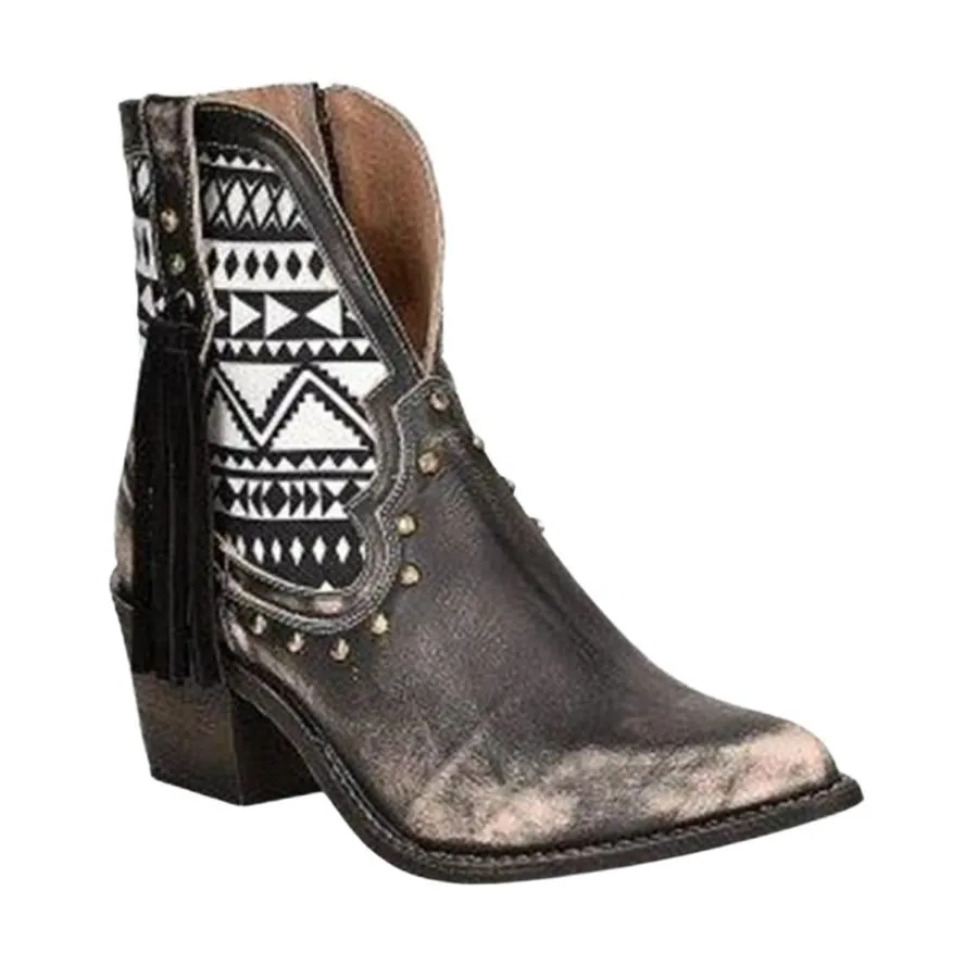 【並行輸入品】CIRCLE G Women's Ld Dark Brown Zipper & Fringe Ankle Boot Pointe