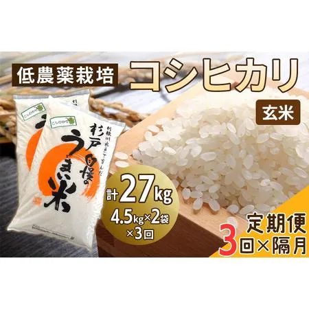 ふるさと納税 【ふるさと納税】低農薬栽培 コシヒカリ 玄米 2ヶ月に1回定期便（全3回）＜計27kg（4.5kg×2袋×3回）＞ | おいしい お米 .. 埼玉県杉戸町