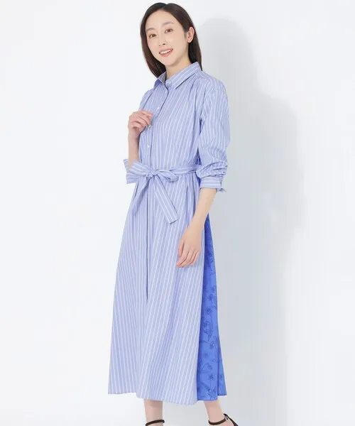 ワンピース 「HIBIYA KADAN」コンビシャツワンピース（ストライプ）