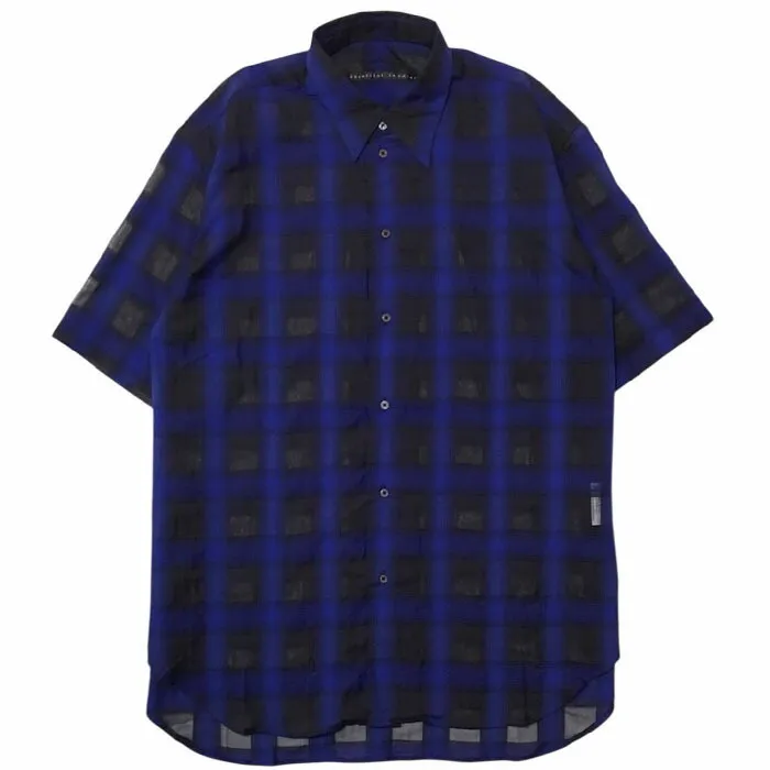 【マイビューティフルランドレット シースルーチェックシャツ】【UNISEX】my beautiful landlet マイビューティフルランドレット SIZZLE CHECK SHORT SLEEVE SHIRT blue MBL-WM09-SH2610901