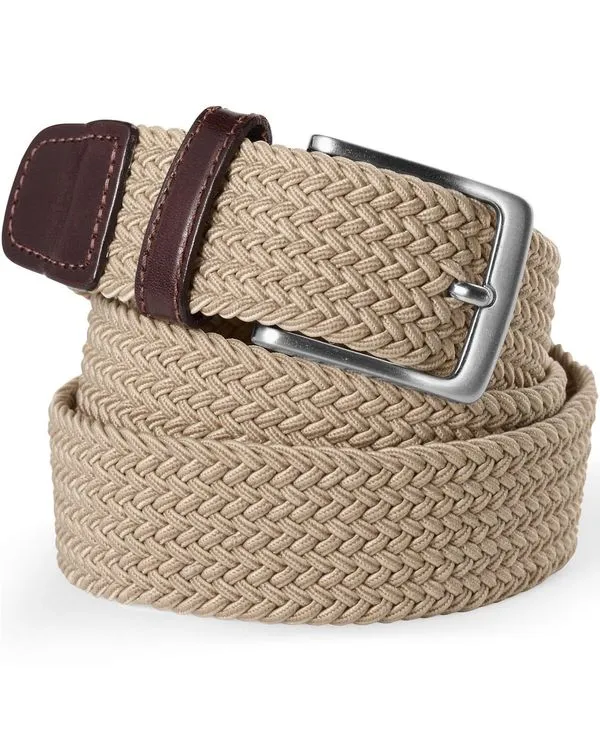 ランズエンド メンズ アクセサリー ベルト Lands End Men Elastic Braid Belt Khaki カーキ