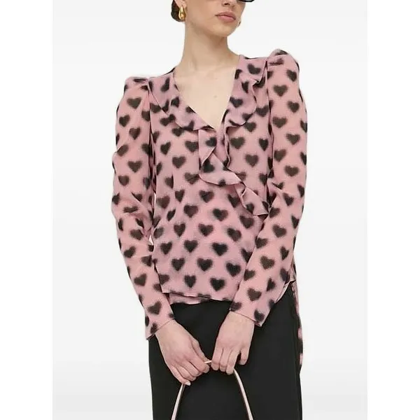 シルビアンヒーチ レディース シャツ トップス Heart-print ruffled blouse Pink
