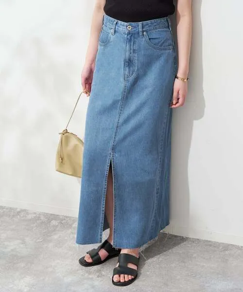 デニムスカート 「WEBのみ4サイズ展開」LE DENIM スリットフレアデニムスカート