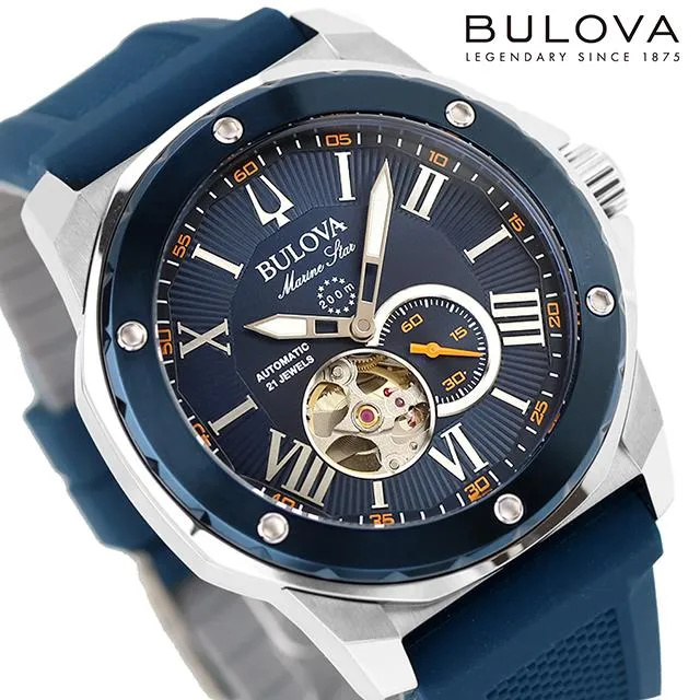 ブローバ マリンスター 自動巻き 腕時計 ブランド メンズ オープンハート BULOVA 98A303 アナログ ネイビー