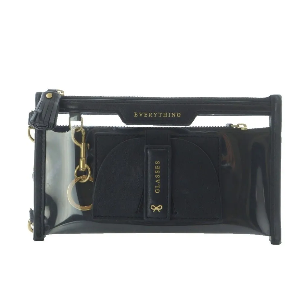 【中古】アニヤハインドマーチ ANYA HINDMARCH Everything Pouch ショルダーバッグ クロスボディバッグ 黒 ブラック クリア素材 /RI ■OS レディース 【ベクトル 古着】 260219