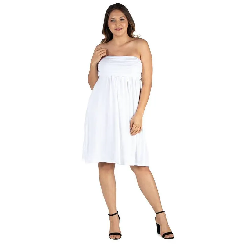 24 セブンコンフォート レディース トップス ワンピース ひざ丈 プラスサイズ ミニ ストラップレス Plusize 24seven Comfort Apparel Knee Length Strapless Mini Dress White ホワイト