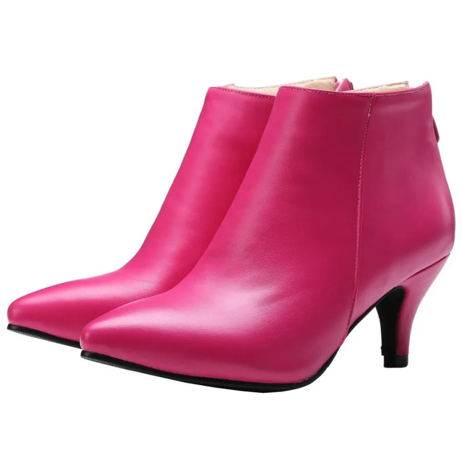 【並行輸入品】Meefit Women Low Kitten Heel Booties Pointed Toe Side Zip Ankle