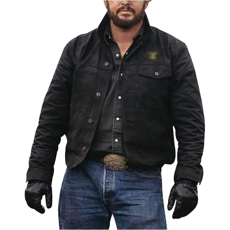 【並行輸入品】Men's Cowboy Style Black Washed Denim Jacket with Embroidered Lo
