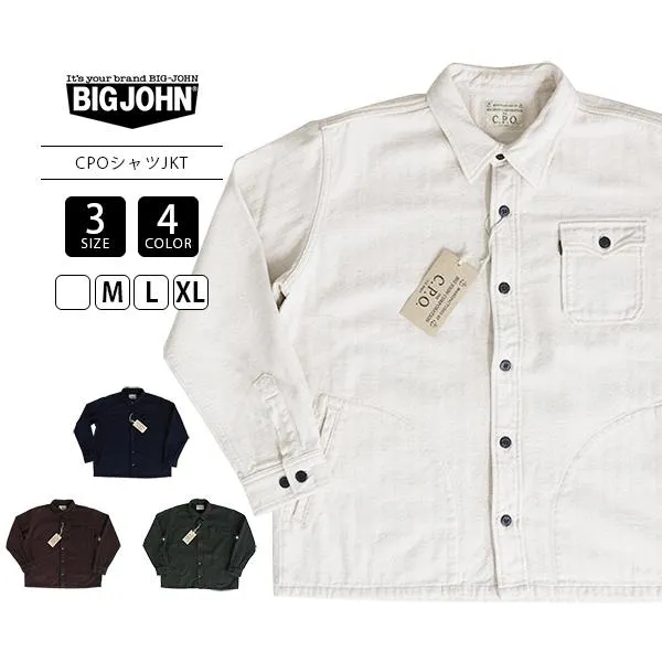 BIG JOHN ビッグジョン メンズ トップス シャツジャケット ボックス 長袖  US NAVY CPO 1940 ミリタリー CPOシャツ 綿100％ ヘリンボーン 4カラー MSJ002E