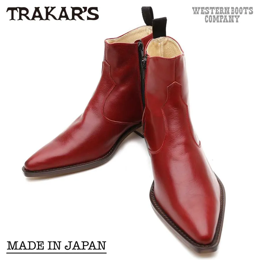 TRAKAR'S 14302 ワインレッドレザー 本革 ウエスタンブーツ  ショートブーツ ヒール カウボーイブーツ メンズ レディース