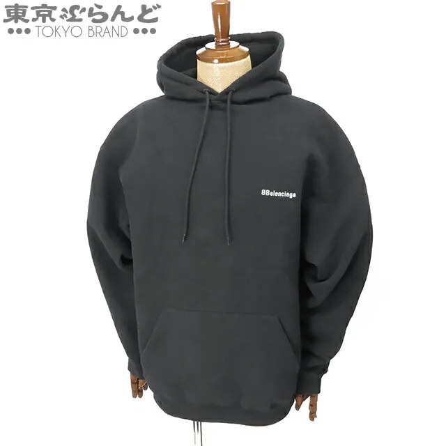 【中古】【返品可】【超オススメアイテム！ψ】バレンシアガ BALENCIAGA パーカー ブラックxホワイト コットン BBロゴ刺繍 S メンズ[送料無料]pdw 101806409