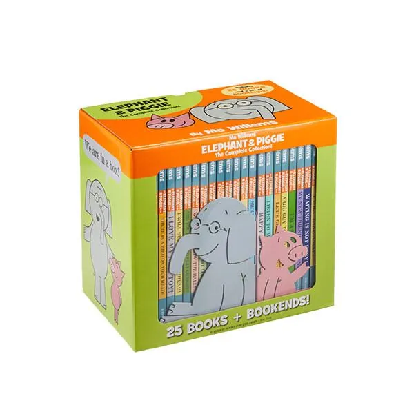 Mo Willems Elephant \u0026 Piggie original book set of 25 + 2 bookends Elephant \u0026 Piggie: The Complete Collection (Hardcover 25 volumes)