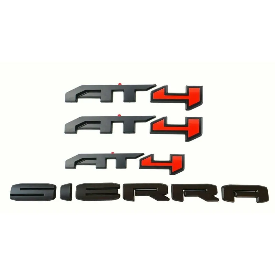 【並行輸入品】マットブラックレッドAT4オーバーレイエンブレムバッジステッカーキット シエラフィット 2019 2022 シエラ 1500用 4