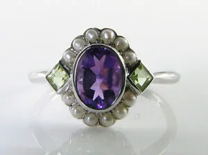 【送料無料】ネックレス ホワイトゴールドアメジストペリドットパールアールデコインクラスタリングsuffragette 9ct 9k white gold amethyst peridot pearl art deco ins cluster ring