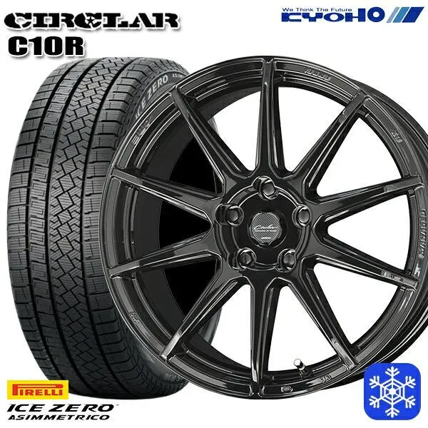 225/45R18インチ ピレリ アイスゼロアシンメトリコ 5H114.3 スタッドレスタイヤホイール4本セット 共豊 サーキュラー C10R