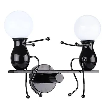 【中古】KAWELL ブラケットライト ヴィンテージウォールライト 人形ライト ダブルヘッドメタル 壁付け照明 燭台照明 漫画人形 高さ調節可能 ギフトウォー