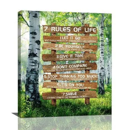 【並行輸入品】 7 Rules of Life ウォールアート グリーンバーチツリー 壁装飾 インスピレーションキャンバスプリント シルバーバーチ 森 写真 絵画 アートワー