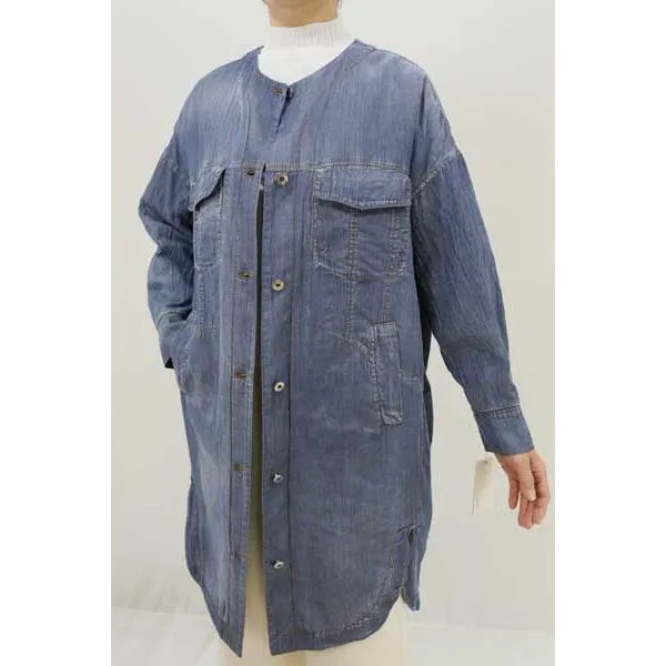 春夏値下げ【アヤン/年間物/816306/20%OFF】綿シアーデニム＋中綿キルト丸首リラックスラウンドヘムセミロングコート/ayane/sps/1i12b751xx