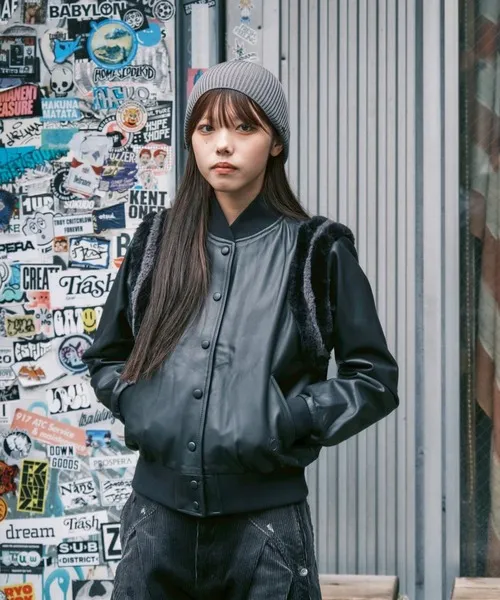 ジャケット テーラードジャケット LAMB LEATHER STADIUM JACKET レディース