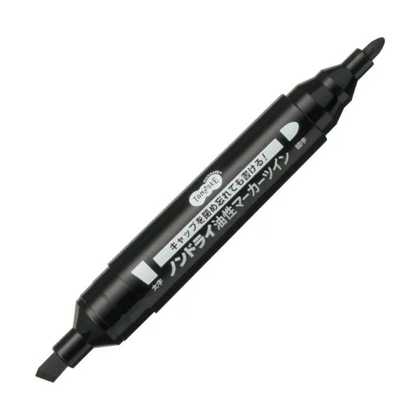 【クーポン配布中】(まとめ) TANOSEEキャップ式ノンドライ油性マーカー ツイン 太字+細字 黒 1本  【×100セット】
