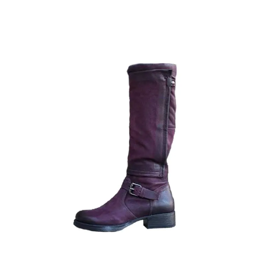 【並行輸入品】BADHUB Women Wide Calf Knee High Boots Low Stacked Heel Riding C