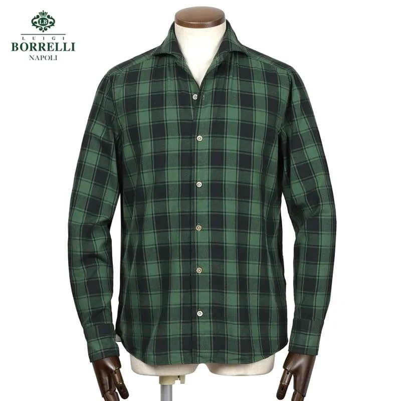 【SALE】ルイジボレッリ LUIGI BORRELLI ／ 25-26AW コットン微起毛ツイルチェックイタリアンカラーカジュアルシャツ「VESUVIO-EX(LT44948)」